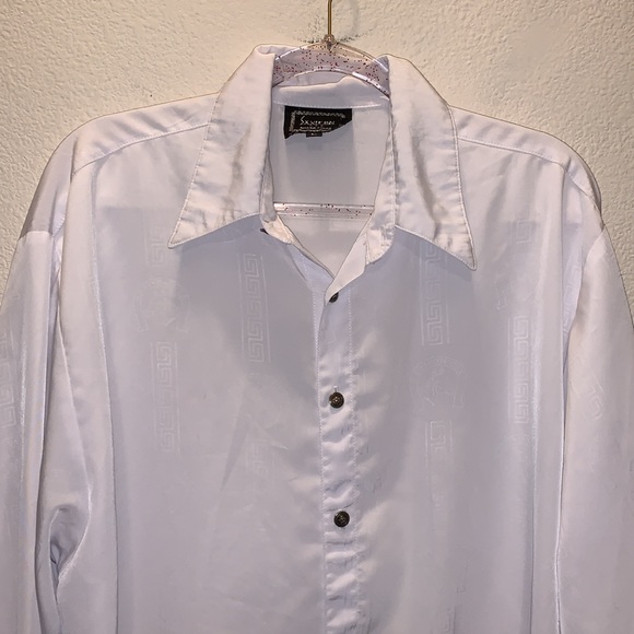 Saxifan white micro fibre logo print formal long sleeve button Down shirt - Picture 2 of 8